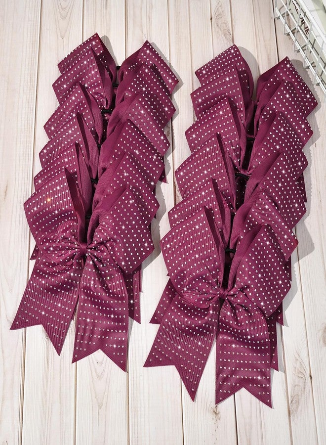 CEELGON 12 PCS Burgundy Glitter Cheer Bows Large 8” Full Rhinestones Shiny Cheer Bow Elastic Hair Tie Bows for Teens Girls Softball Competition Sports Cheerleaders (Burgundy) - Image 5